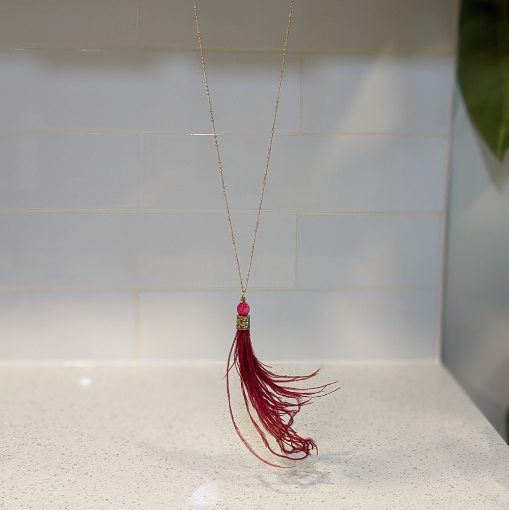 Long feathered tassel necklace